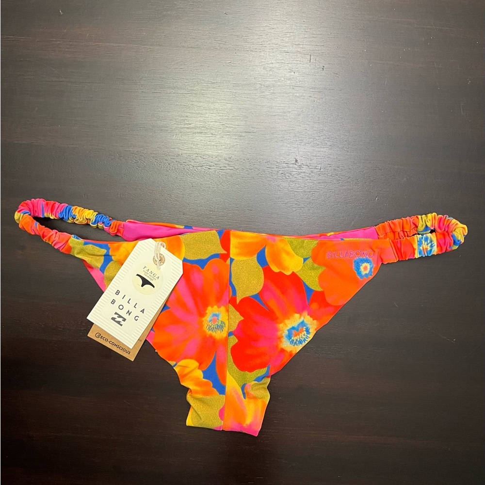 NWT Billabong Sunny coast Pink Multi Floral Print Ruched Bikini Bottoms Size L